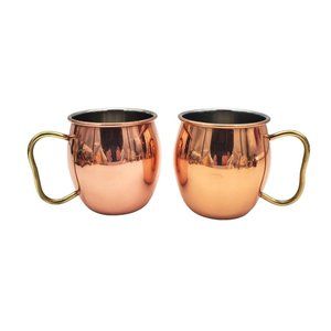 2x 16oz Pier 1 Imports Moscow Mule Mugs‎ - Handcrafted Stainless Steel & Copper